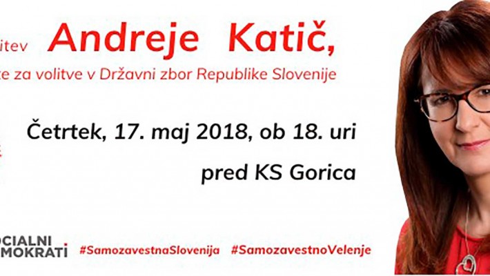 Predstavitev Andreje Katič - pred prostori Krajevne skupnosti Gorica, ob 18. uri