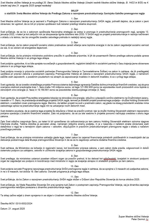 IZREDNA SEJA SVETA - OBRAVNAVA PREDLOGA ZAKONA O RAZVOJNEM PRESTRUKTURIRANJU SAŠA REGIJE